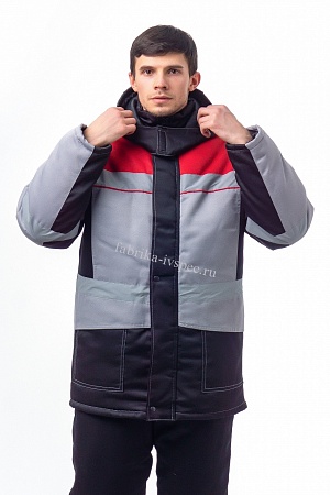 Зимняя куртка «Эксперт-СТ206» С СОП (смес., серый с красным) от &quot;Ивановская Фабрика Спецодежды&quot;