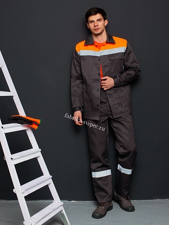 Летний рабочий костюм стандартный арт. 156-СТ (оранж. с серым, брюки) с СОП