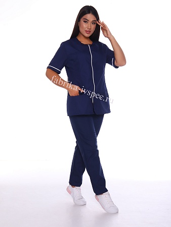 Костюм медицинский женский, тиси (короткий рукав, на молнии), арт. 464-А98, темно-синий от "Ивановская Фабрика Спецодежды"