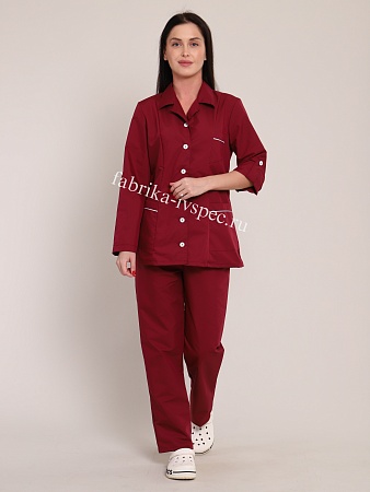 Костюм медицинский женский, тиси (короткий рукав, на пуговицах), арт. 466-А-МР1, бордо от "Ивановская Фабрика Спецодежды"