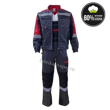 Летний рабочий костюм арт. 250-Фрмл Cotton (МВО) с СОП (п/к), серый с красным
