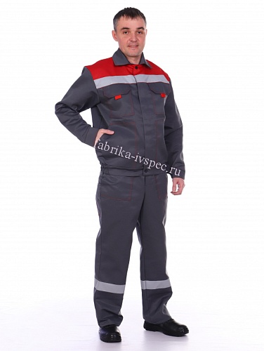 Летний костюм &amp;quot;Техник&amp;quot; (серый с красным, п/к) от &amp;quot;Ивановская Фабрика Спецодежды&amp;quot;