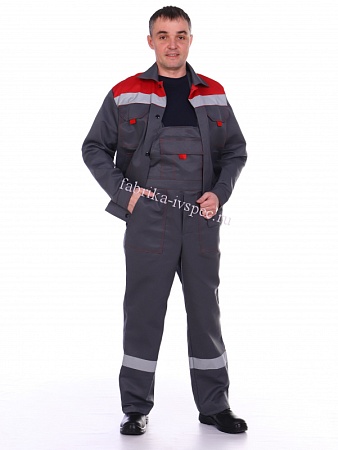 Летний рабочий костюм арт. 208-ТхнК (серый с красным, п/к)