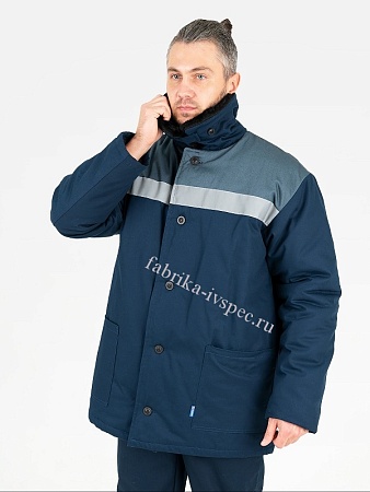 Зимняя куртка &quot;Инженер&quot;, с СОП (100% хлопок, синяя с серым) от &quot;Ивановская Фабрика Спецодежды&quot;