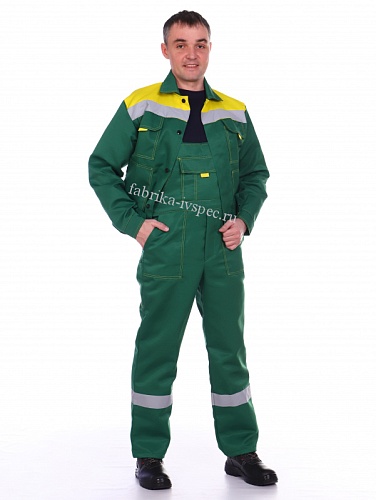 Летний костюм &amp;quot;Техник&amp;quot; (зеленый с желтым, п/к) от &amp;quot;Ивановская Фабрика Спецодежды&amp;quot;