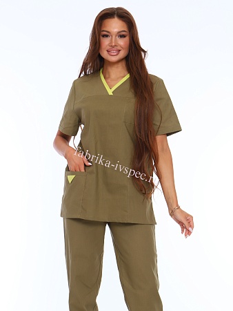 Костюм медицинский женский, бязь (короткий рукав), арт. 802-А-R, олива от "Ивановская Фабрика Спецодежды"