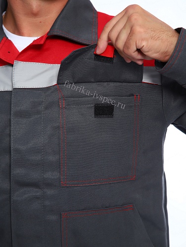 Летний рабочий костюм арт. 208-ТхнК (серый с красным, п/к) от &amp;quot;Ивановская Фабрика Спецодежды&amp;quot;