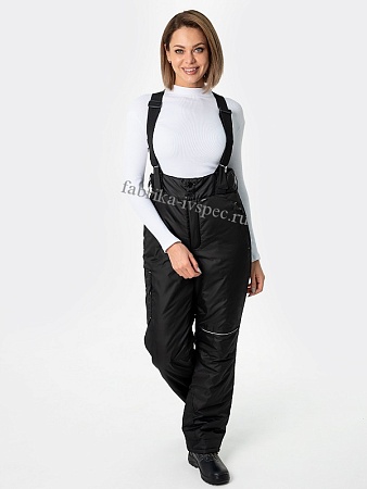 Зимние брюки женские утепленные &quot;Premium&quot; с подтяжками (черные, оксфорд)