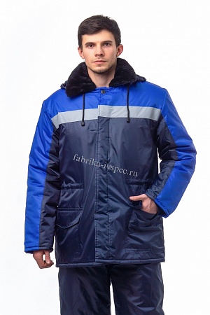Зимняя куртка &quot;Работник СТ-204&quot; с капюшоном (оксф., синий. с васильком)
