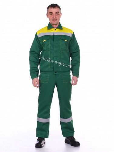Летний костюм &amp;quot;Техник&amp;quot; (зеленый с желтым, п/к) от &amp;quot;Ивановская Фабрика Спецодежды&amp;quot;