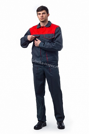 Летний рабочий костюм арт. 266-СП-СТ106С, 100% хлопок (п/к, серый с красным)
