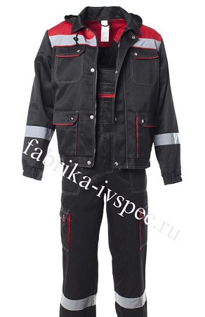 Летний рабочий костюм арт. 259-НТ с СОП (черный с красным, п/к)