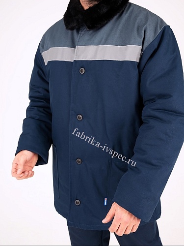 Зимняя куртка &amp;quot;Инженер&amp;quot;, с СОП (100% хлопок, синяя с серым) от &amp;quot;Ивановская Фабрика Спецодежды&amp;quot;