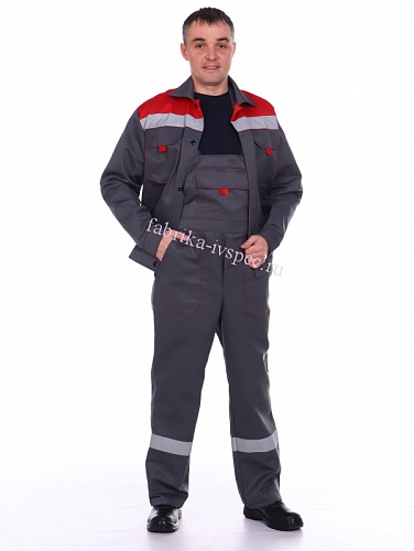 Летний рабочий костюм арт. 208-ТхнК (серый с красным, п/к) от &amp;quot;Ивановская Фабрика Спецодежды&amp;quot;